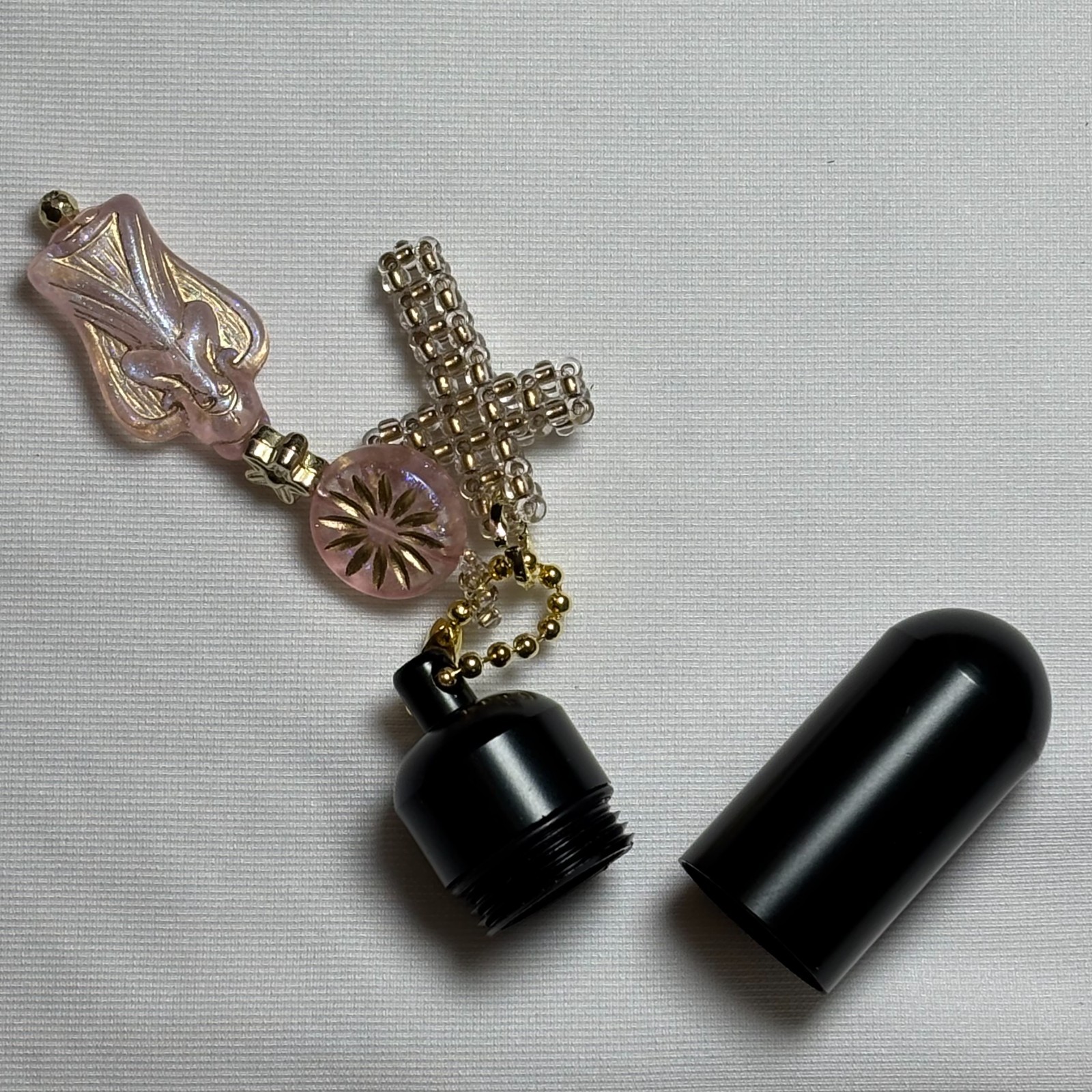 Cremation Ashes Keychain – Cremation Keepsake(gold cross and pink orb)