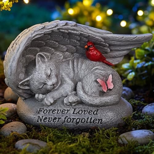 Cat Memorial Stones with Angel Wing Kitten Sculpture 6in Cat Angel Wing