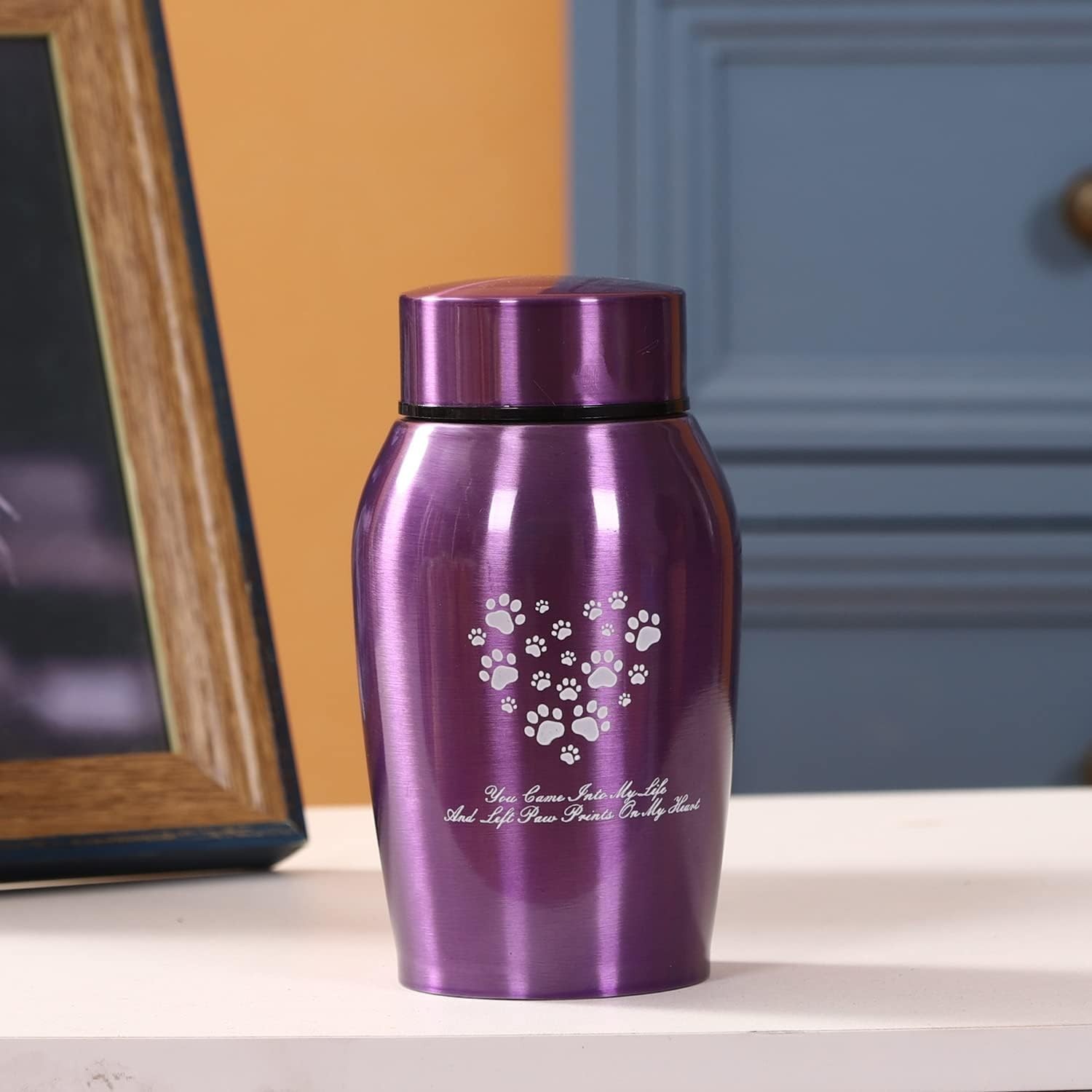 Beautiful and Durable Purple Stainless Steel Pet Ashes Urn – 25 lbs Capacity