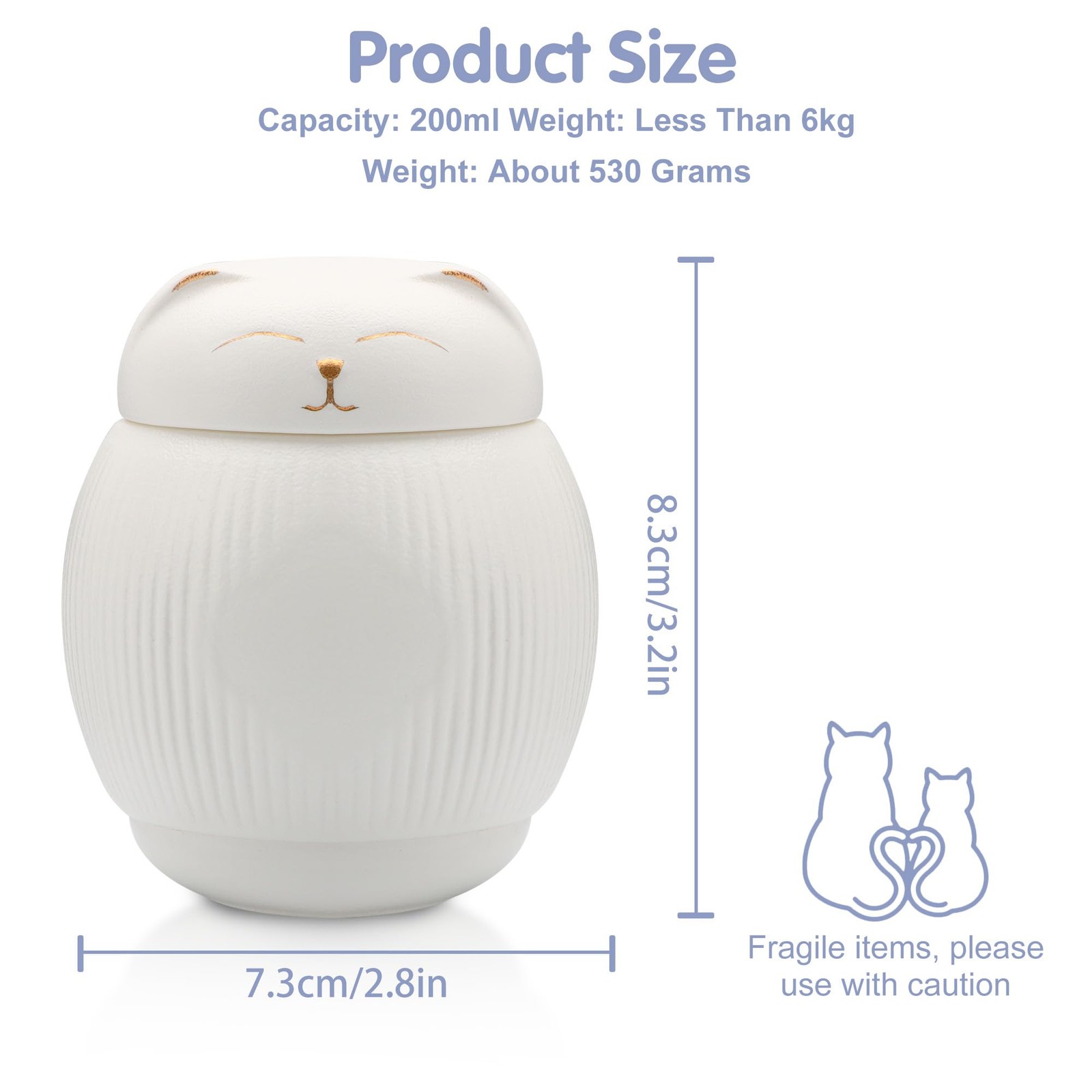 DiDiBirDi Ceramic Cat Urn for Ashes – Pet Memorial Box with Small, White