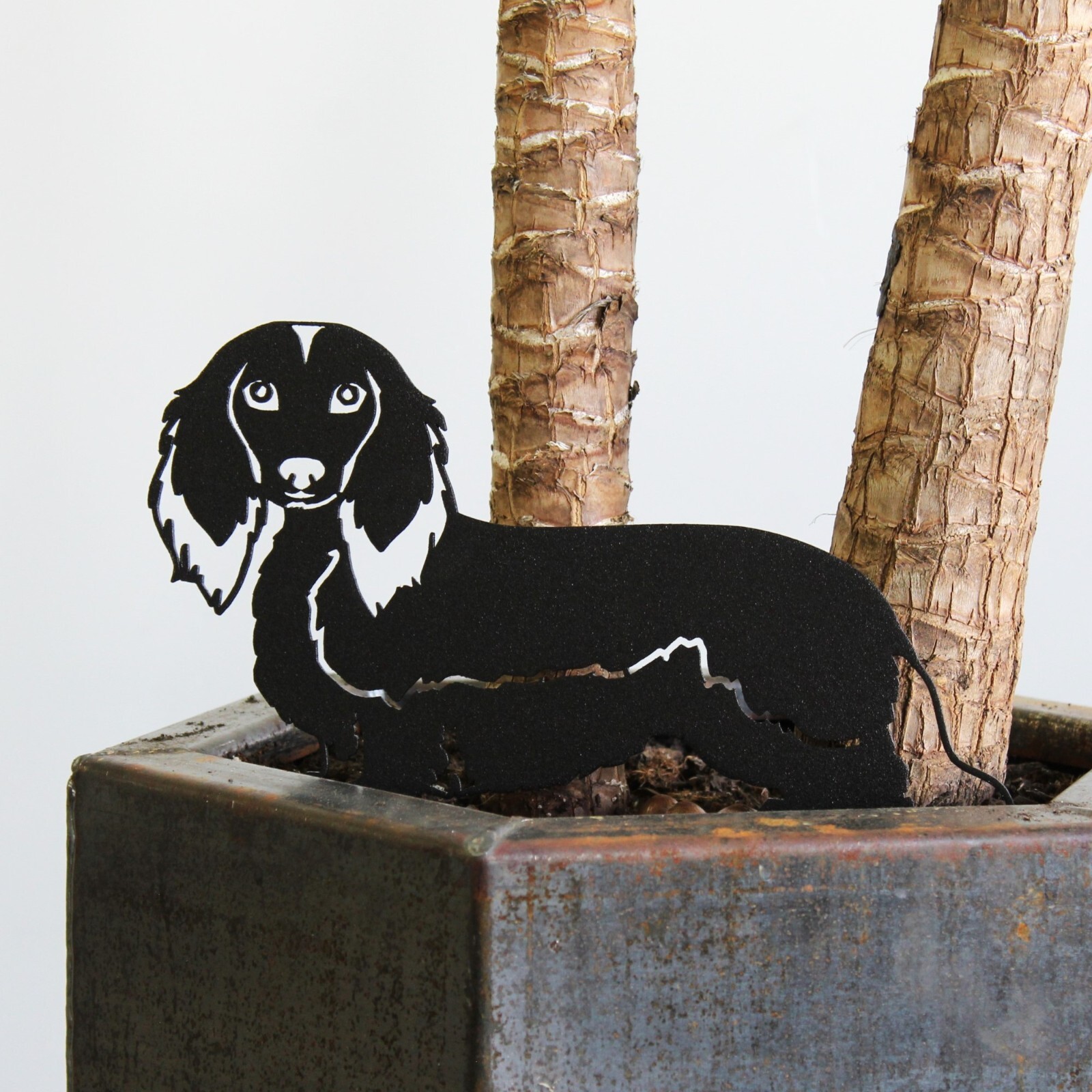 Longhaired Dachshund Black Metal Dog Silhouette