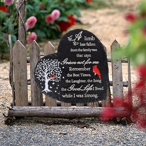 Heart Shaped Memorial Garden Stones, 10 inches Sympathy Garden Stone Black Tree