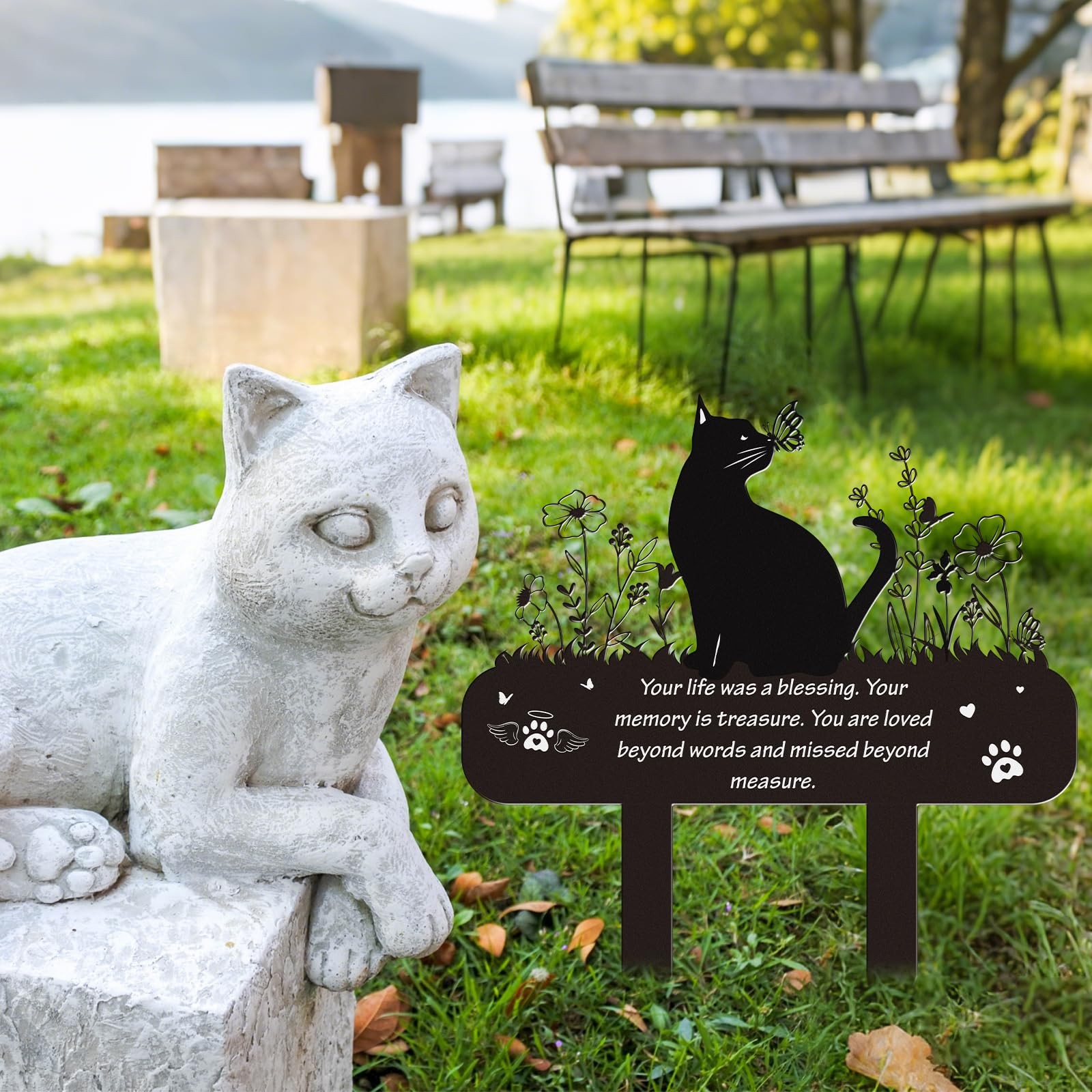 Pet Cat Memorial Grave Markers – Flowers Butterfly Cat Metal Garden Stakes Gr…