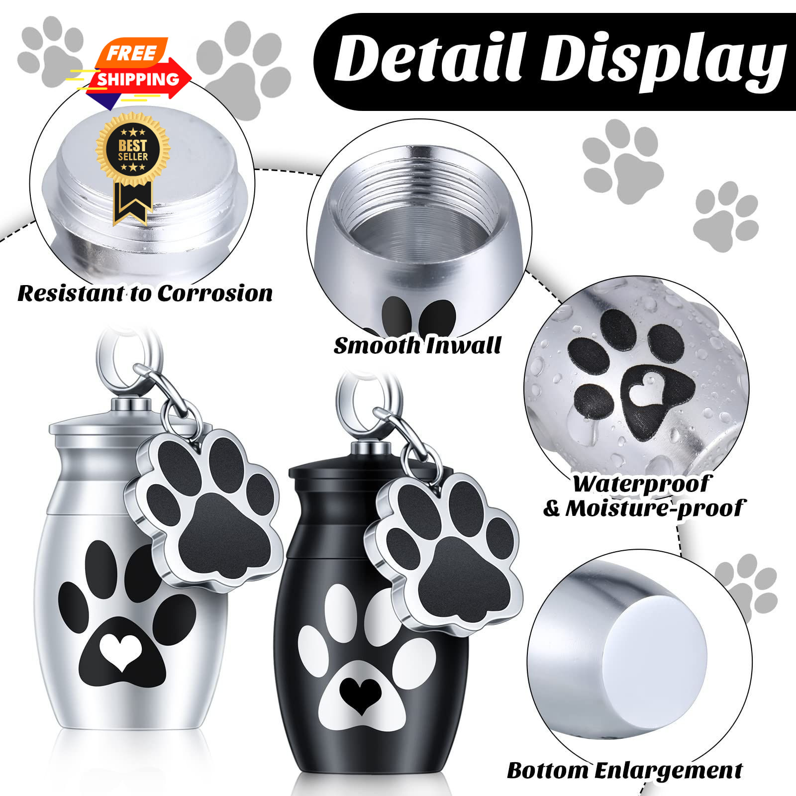Tudomro 2 Pcs Pet Dog Urns Keychain for Ashes with 2 Storage Bags Cute Style