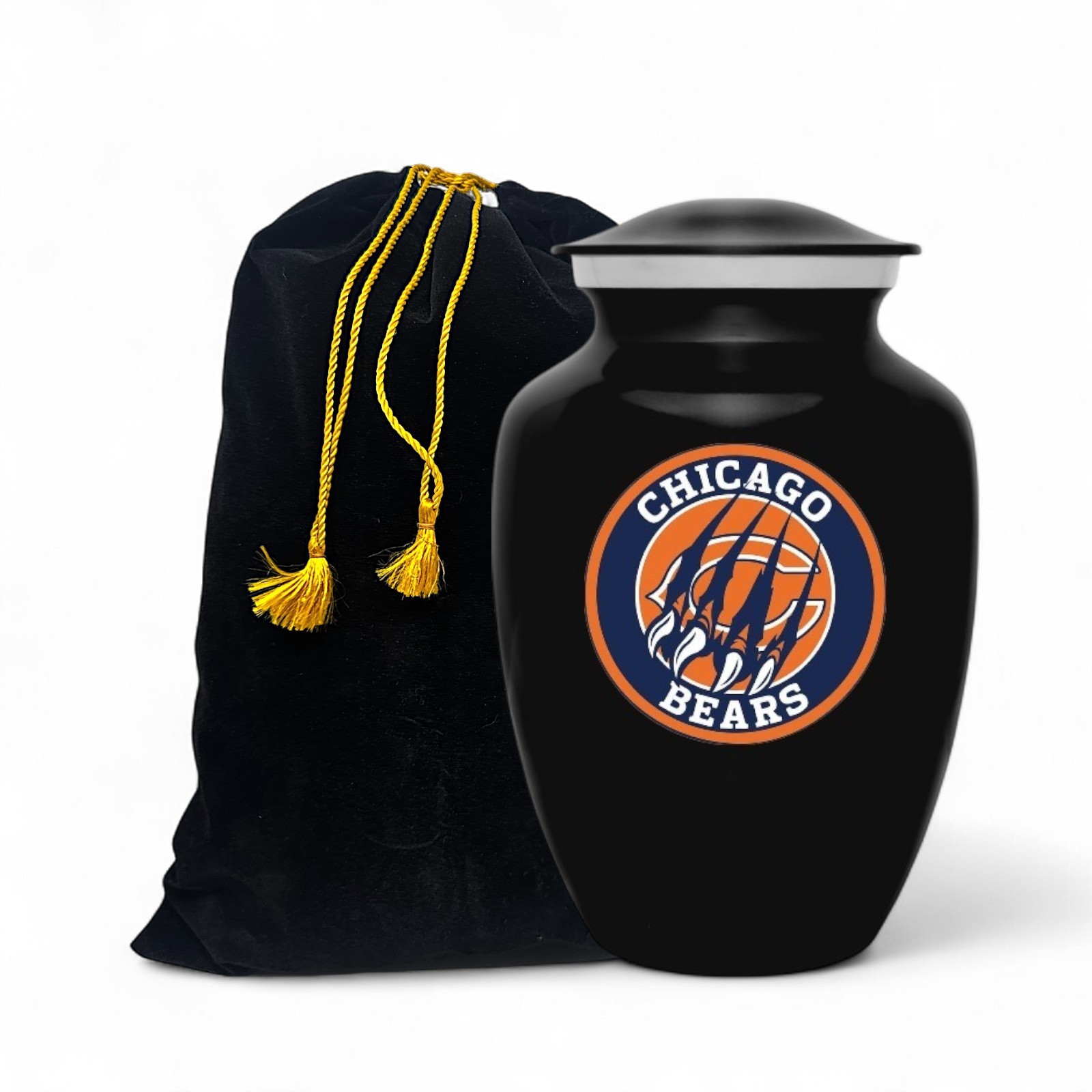 Chicago Bears Football Style Cremation Urn Adult Ashes Black Metal 8 Inch Urns