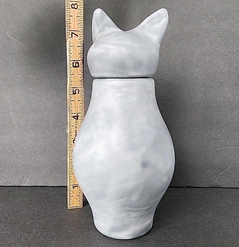 Basst Cat Urn By Charm Ceramic 8″ Smooth Light Gray Feline Figure Studio Art