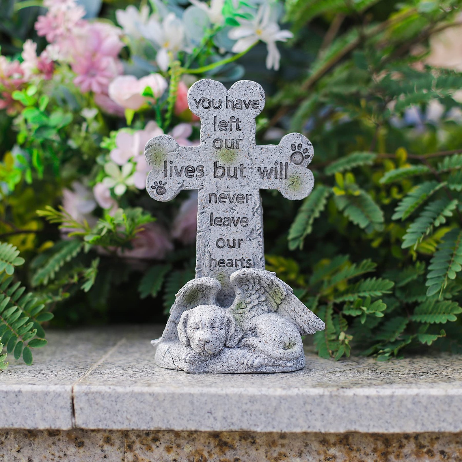 Memorial Statue – Sleeping Dog Angel Cross Tombstone, Grave Marker for Deceas…