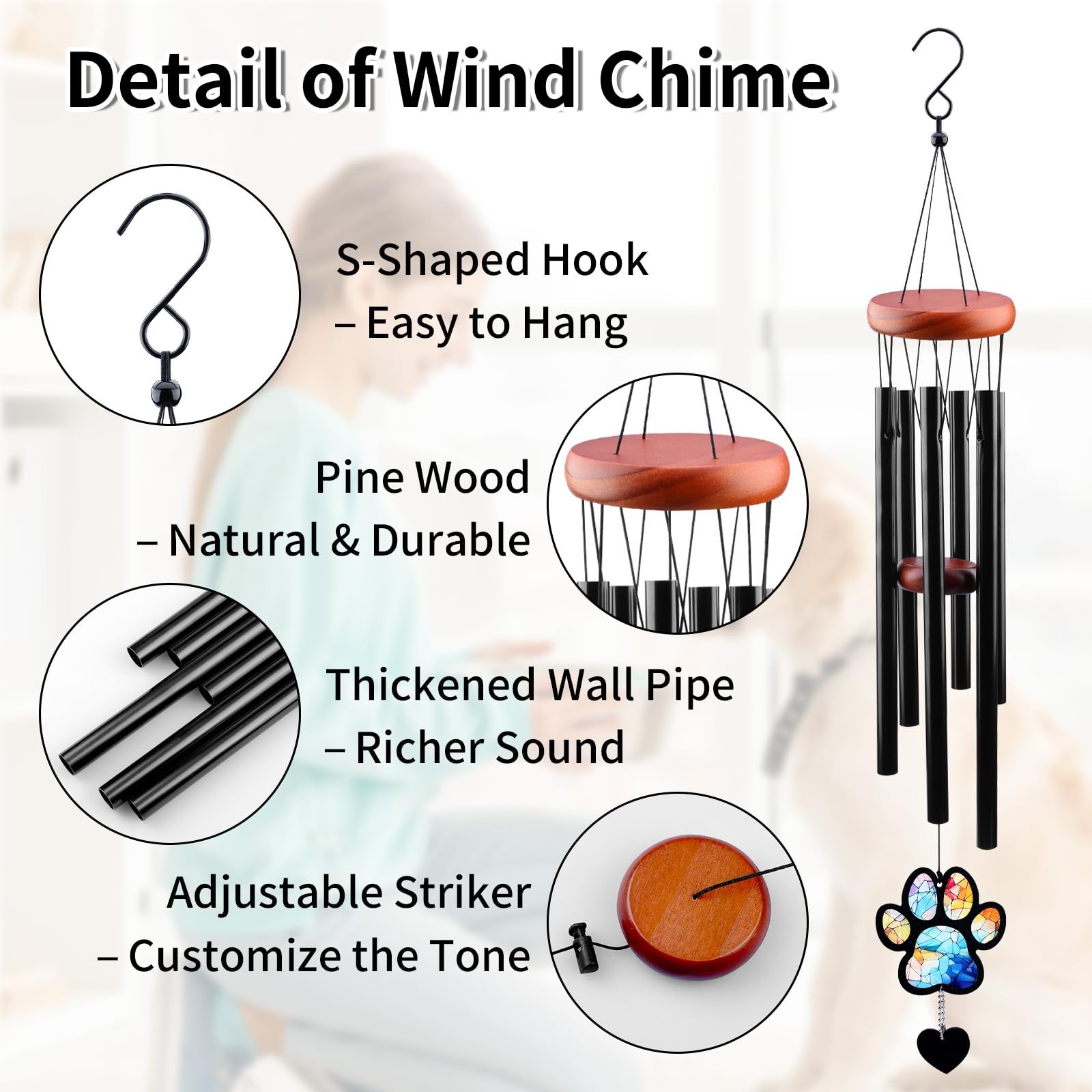 DearKeeps Pet Memorial Wind Chime Dog Paw Sympathy