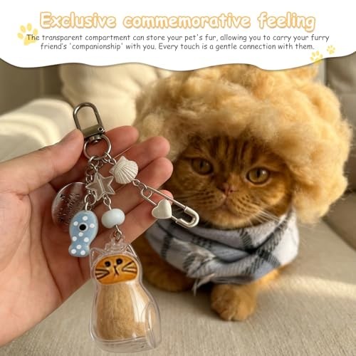 Pet Fur Memory Keychain – Cat Hair Keepsake, Waterproof Pet Memorial Charm Blue