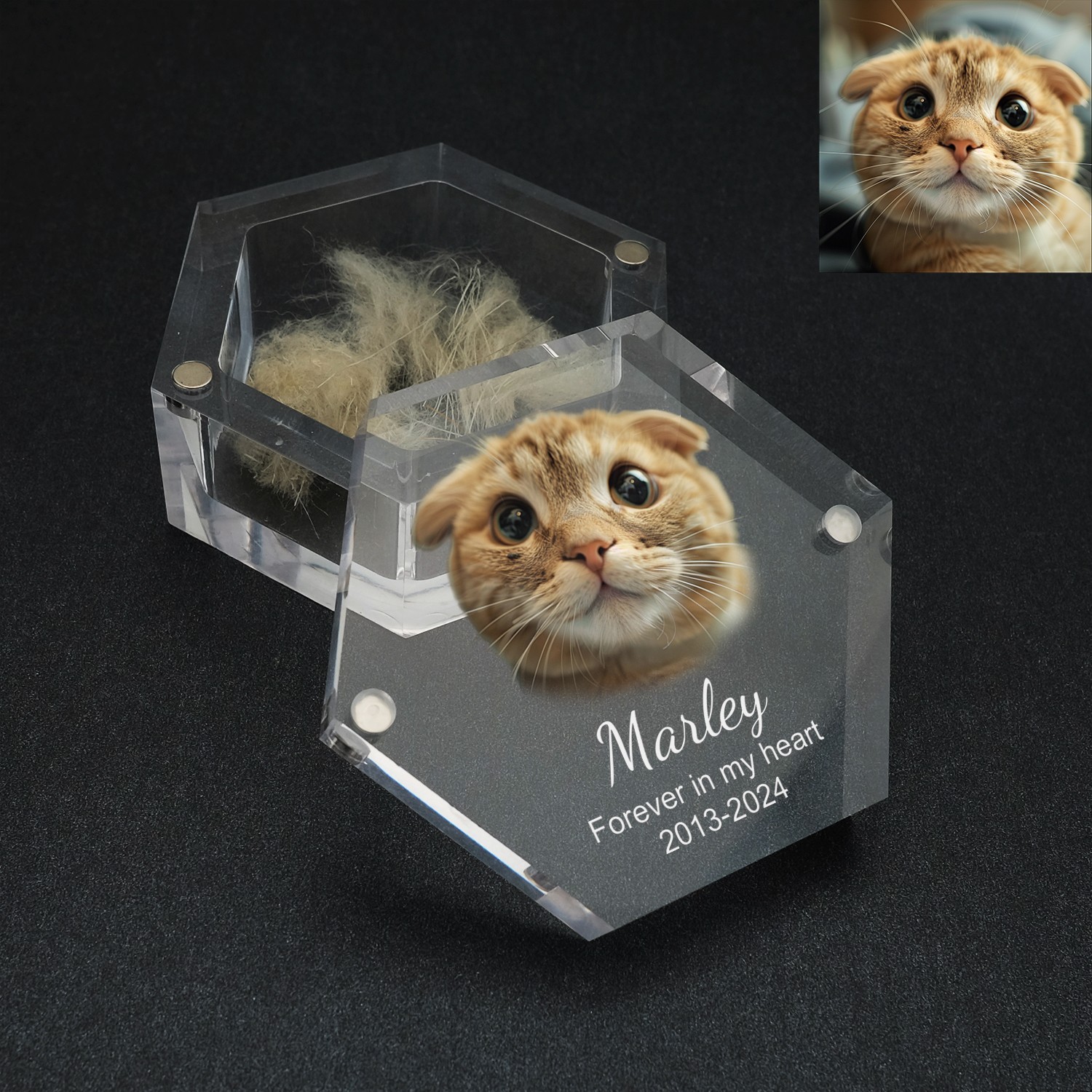 Personalized Pet Hair Box Dog and Cat Fur Custom Keepsake Box Photo Memorial Box