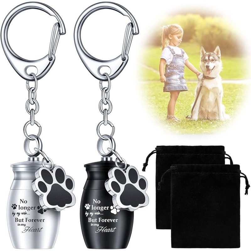 Pet Ashes Keychain Memorial Stainless Steel Dog Keepsake Urn Paw Print New