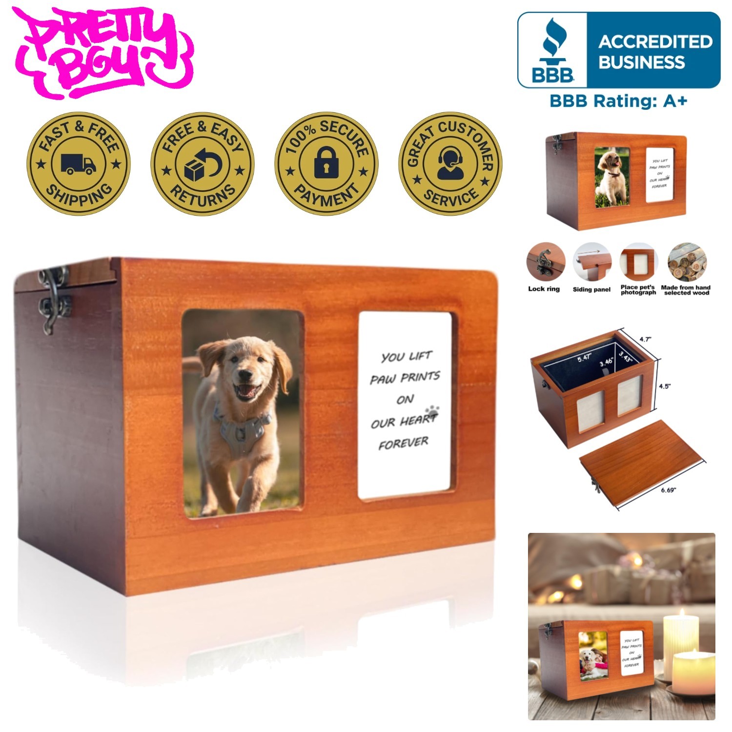 Handcrafted Wooden Pet Urns for Dogs and Cats – Secure Sliding Lid & Photo Space