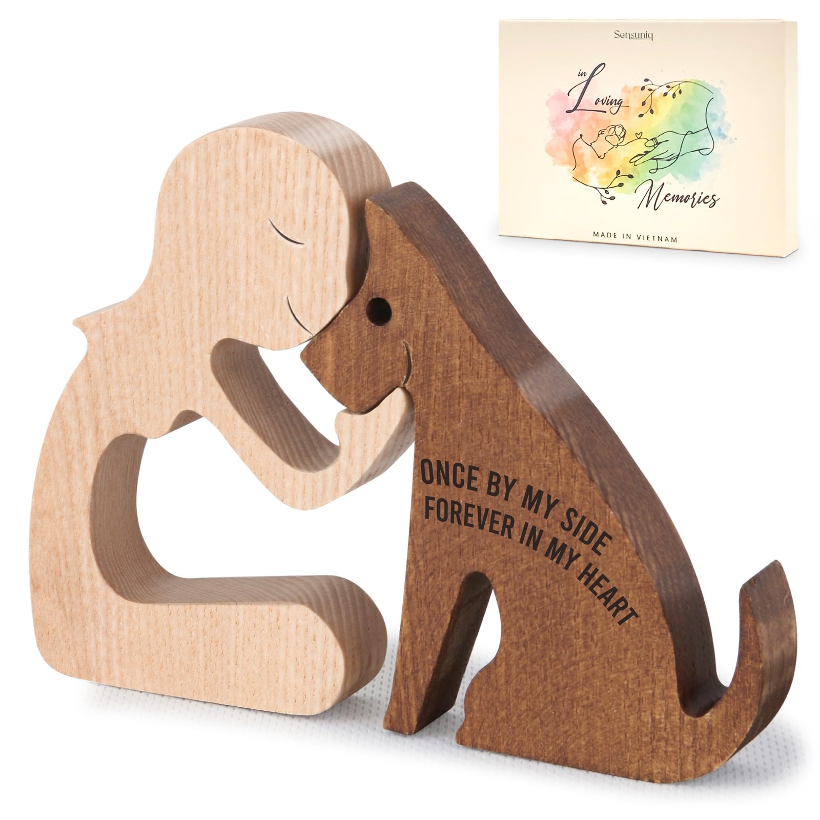 Sensuniq Dog Memorial Gifts Handcrafted Wooden Carving Men And Pet Figura Once
