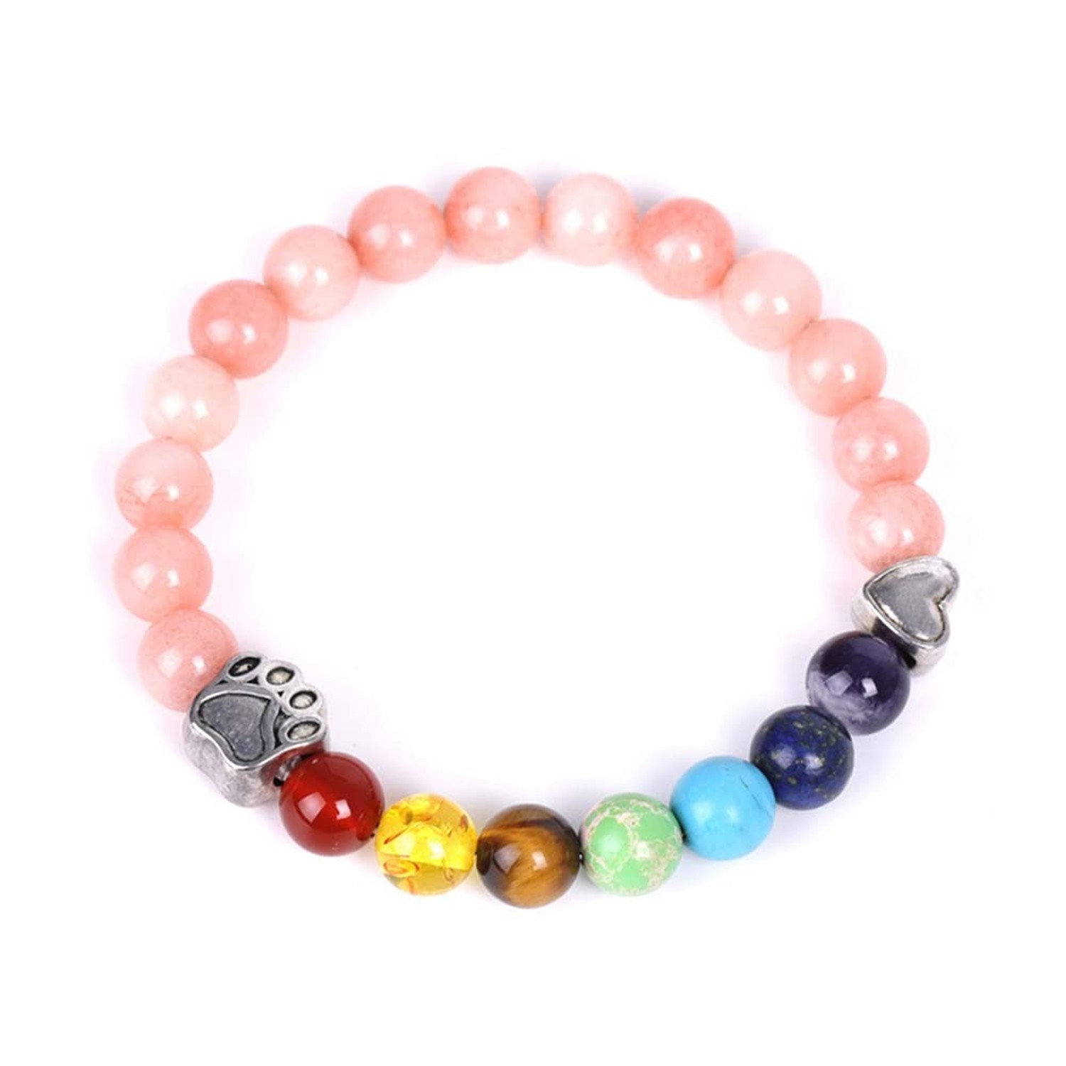 Pet Memorial Dog Paw Print Charm Bracelet 7 Chakra Semi Precious Stones Gemst…