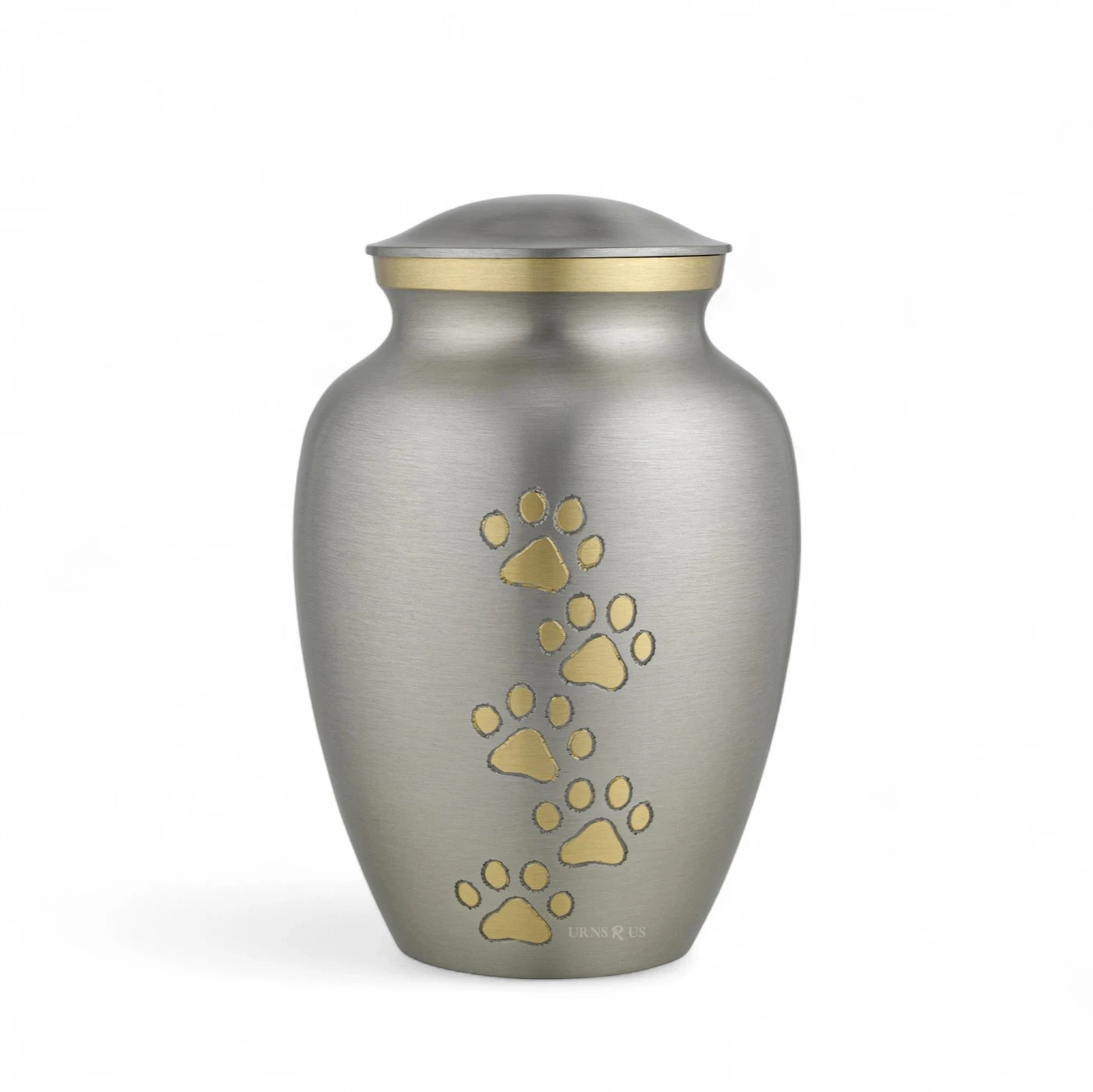 Silver Gold Pet Urn with Golden Paws – Large Pet Cremation Urn