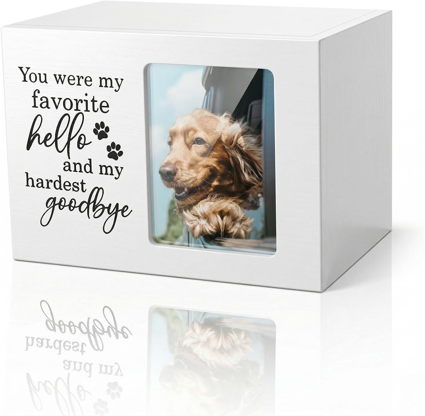 Sympathy Urn for Dog Loss White Wooden Pet Memorial Box with Photo Insert