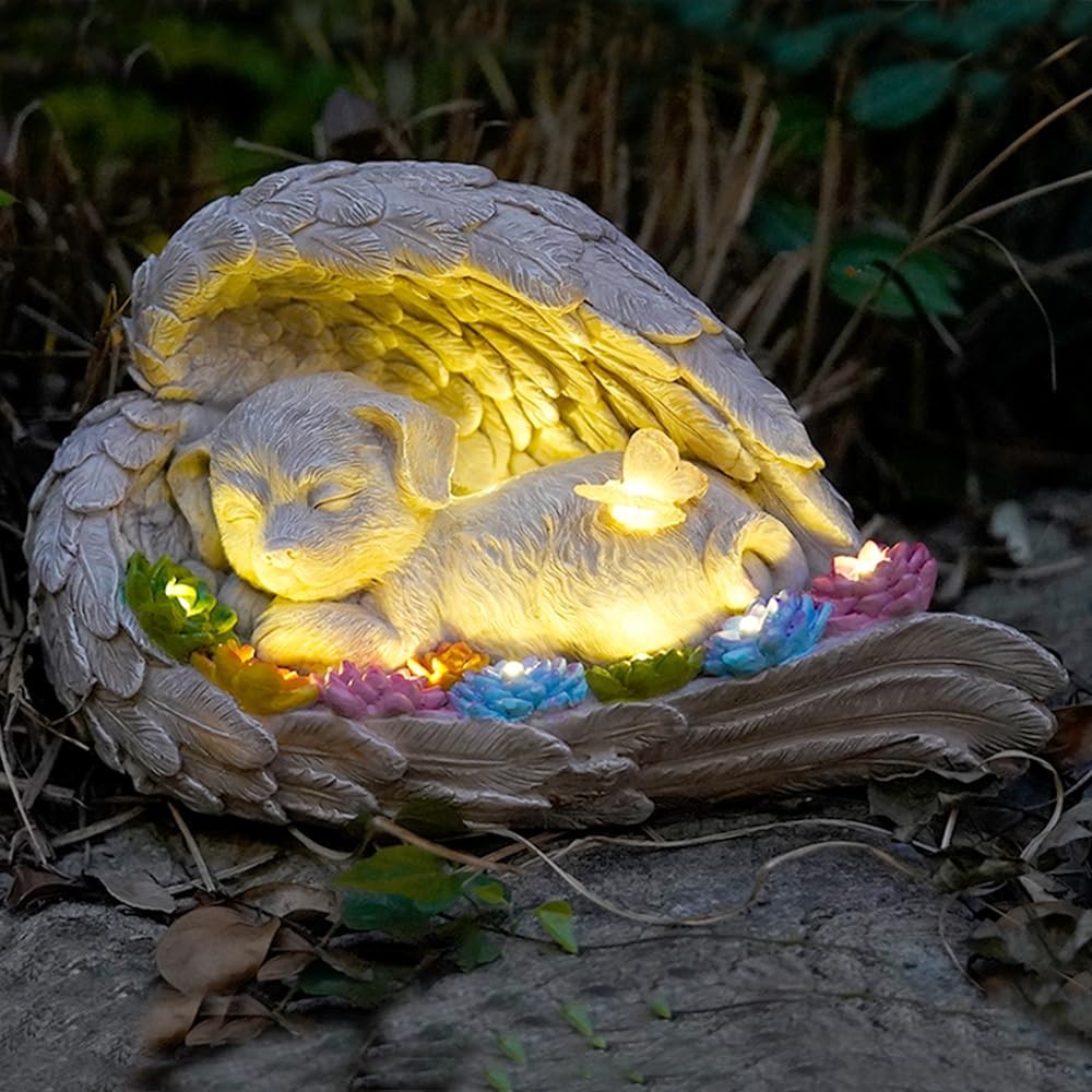 Dog Memorial StoneDog Memorial Pet Memorial Stone with Solar Angel Statue – I