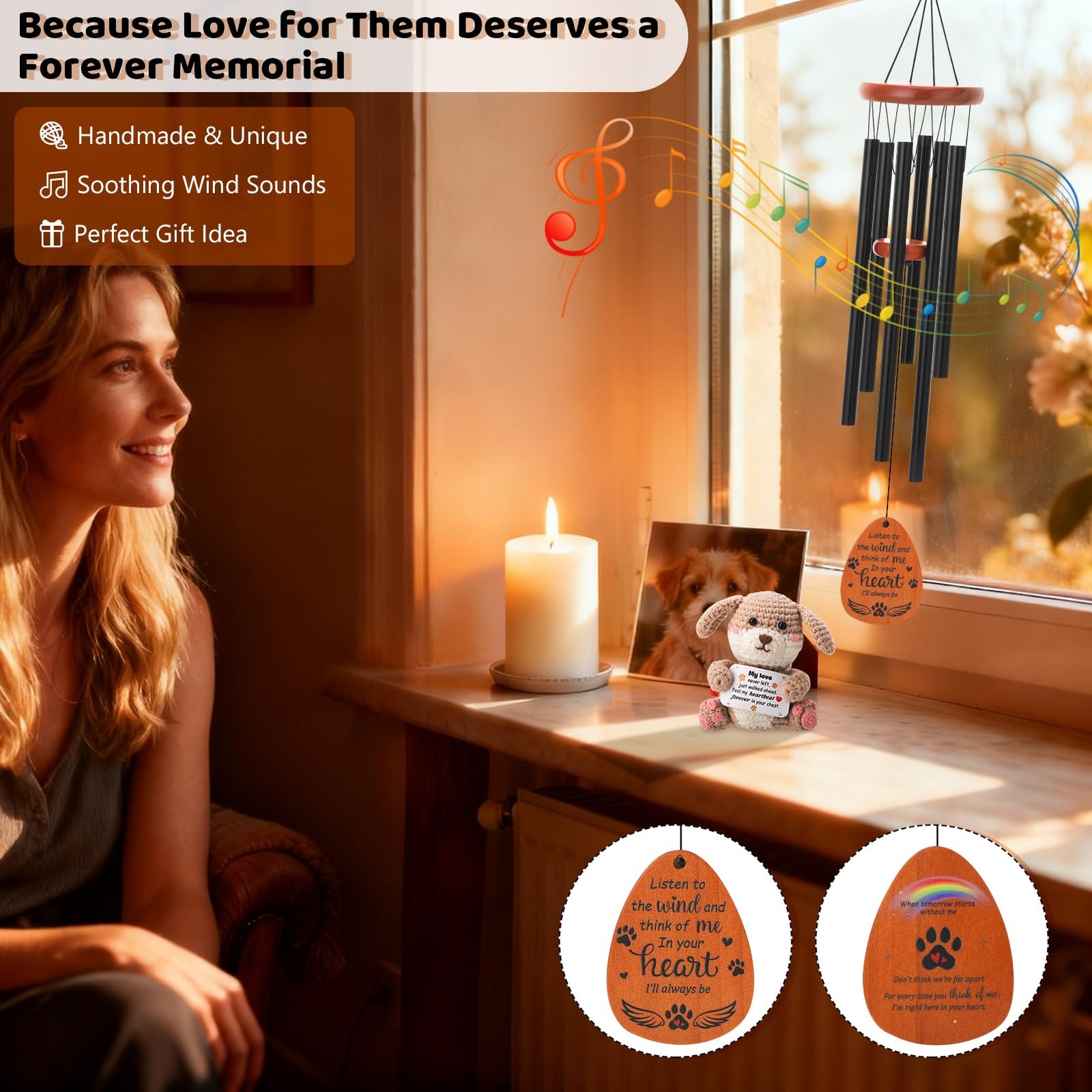 Dog Memorial Gifts 26″ Pet Memorial Wind Chime with Crochet Doll Loss of Dog …