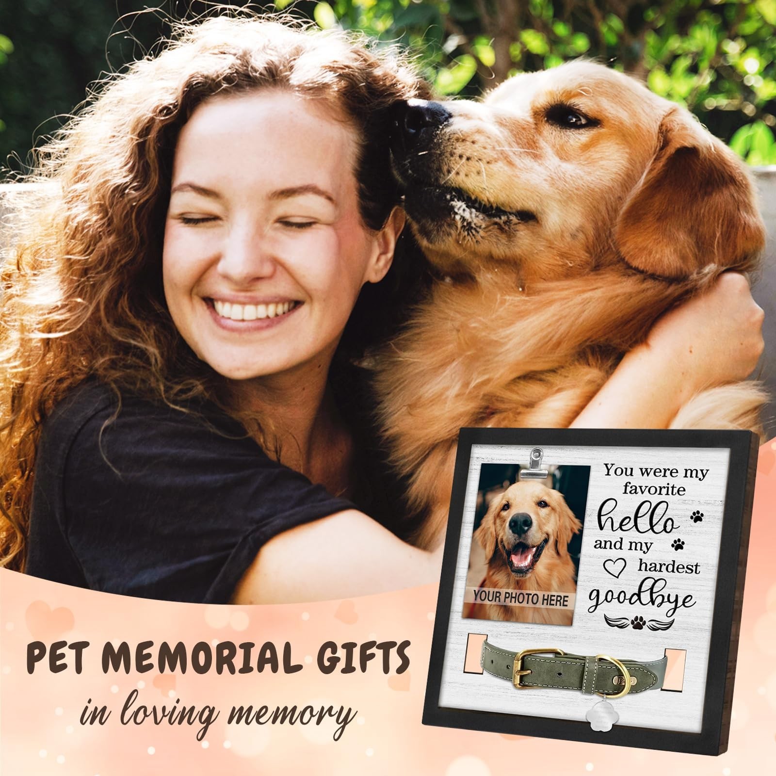 Dog Memorial Gifts for Pet Loss, Sympathy Frame with Collar Holder, Cat Remembra
