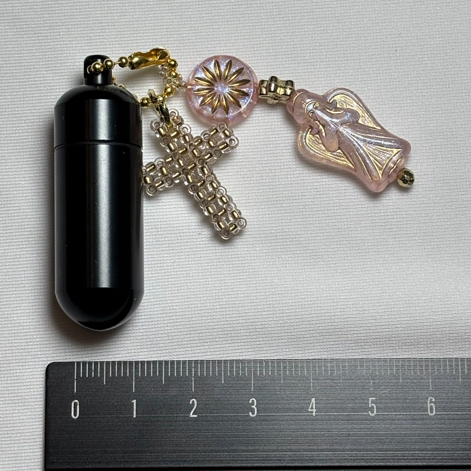 Cremation Ashes Keychain – Cremation Keepsake(gold cross and pink orb)