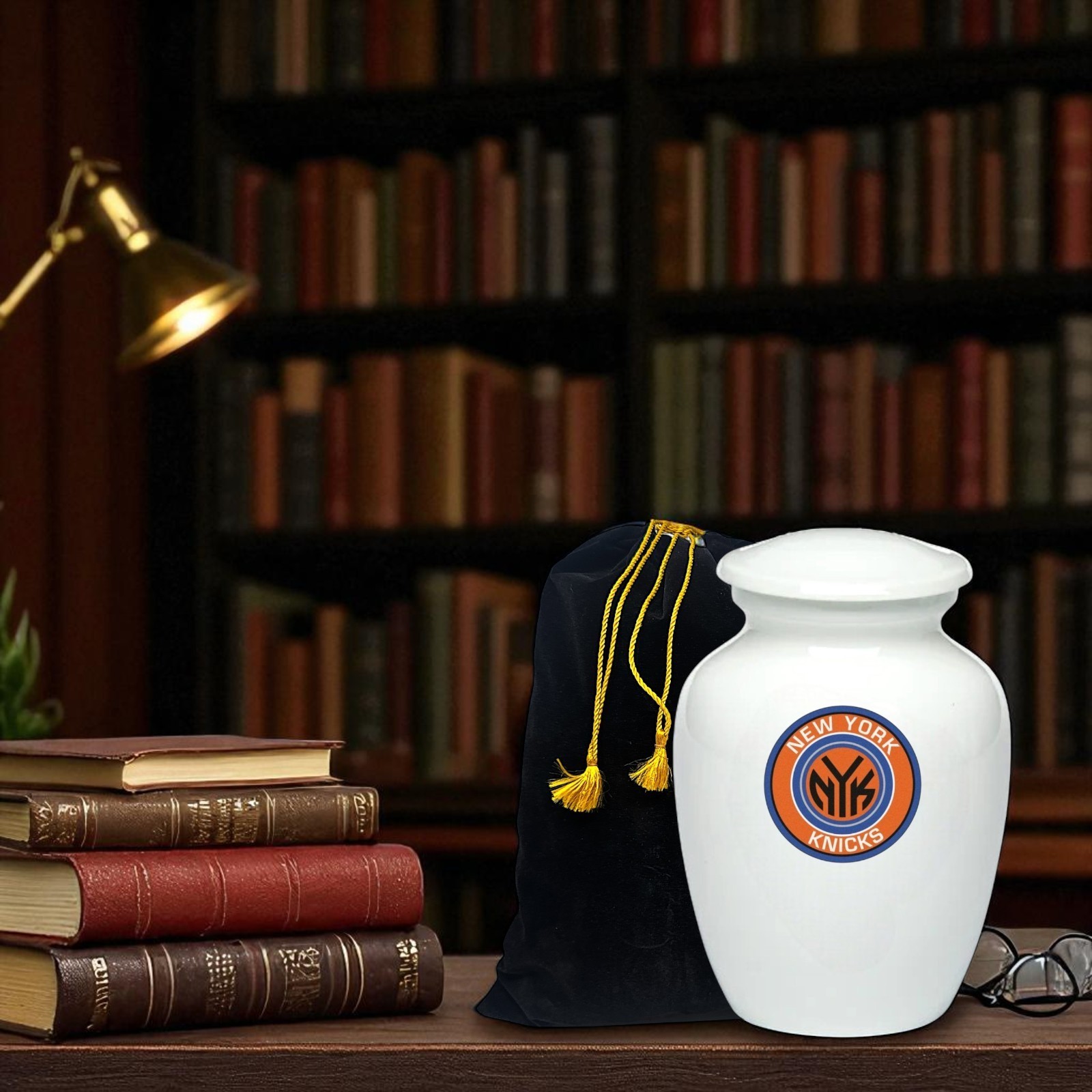 New York Knicks Basketball Style Cremation Urn Adult Ashes White Metal 8 In Urns