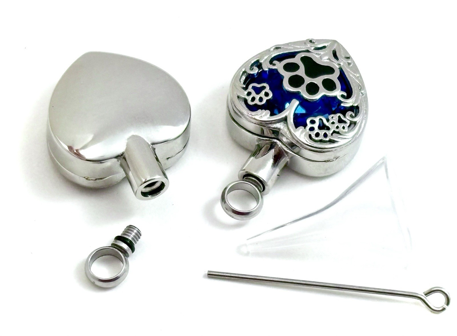 Paw Print Cremation Pendant Urn Keychain 1″ KeyRing Ash Dog Cat Pet Cobalt Blue