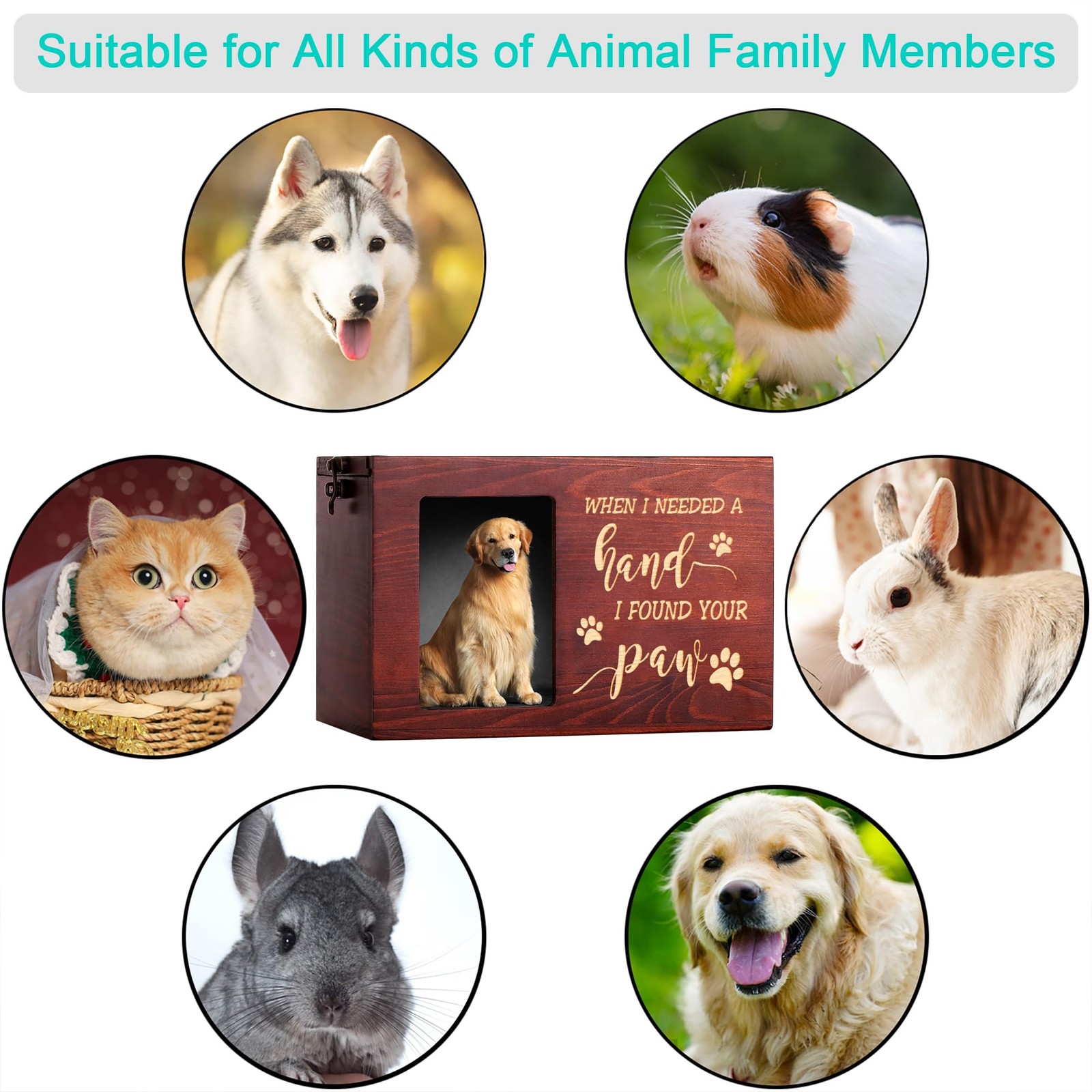 Wooden Pet Memorial Urn for Dog or Cat Ashes with Photo Frame Keepsake Box