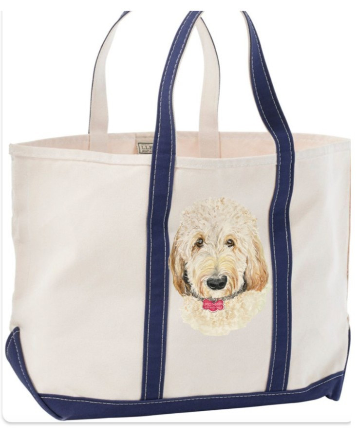 LL BEAN BOAT AND TOTE HAND BAG HAND PAINTED WITH YOUR DOG PET PORTRAIT BY ARTIST