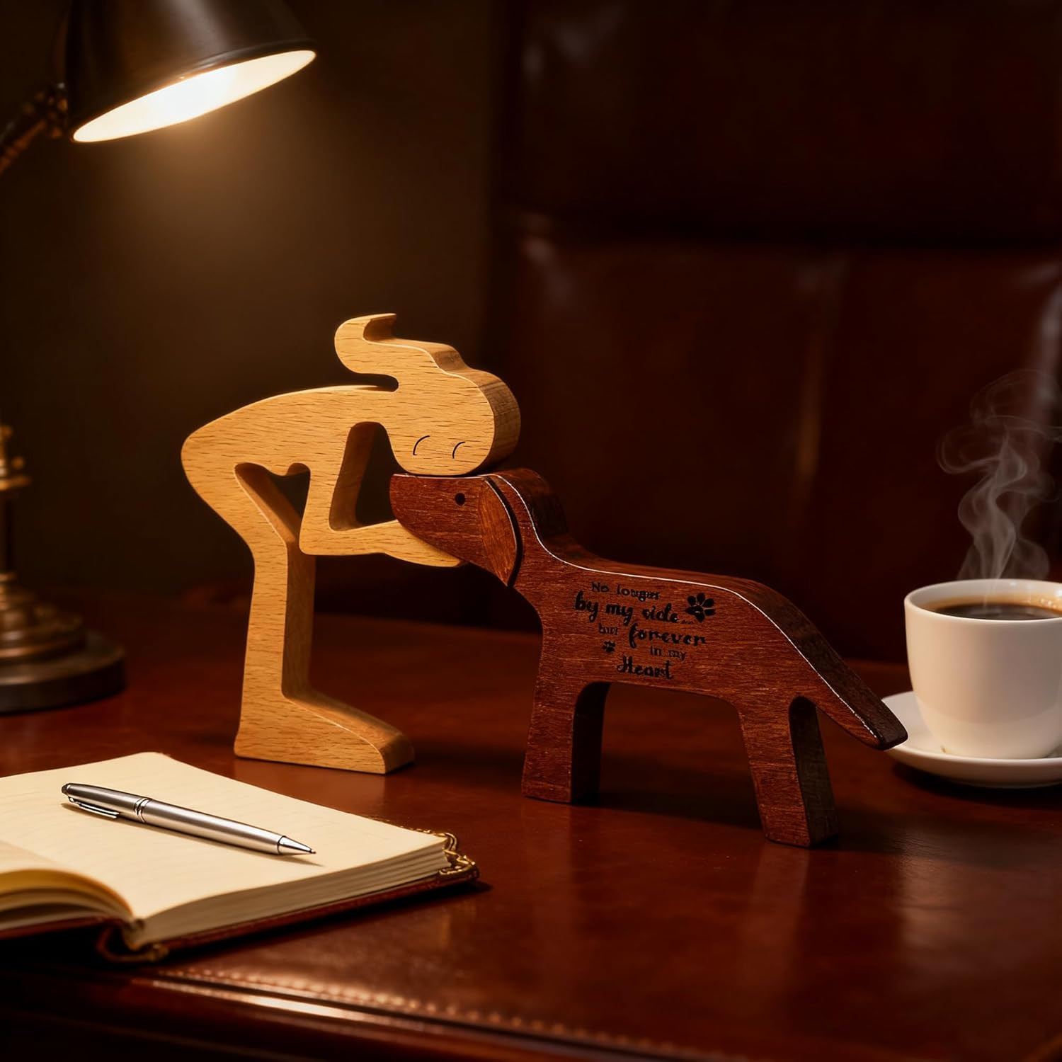 Memorial Gifts for Loss of Dog Wooden Girl & Dog Statue Sympathy Bereavement Gif