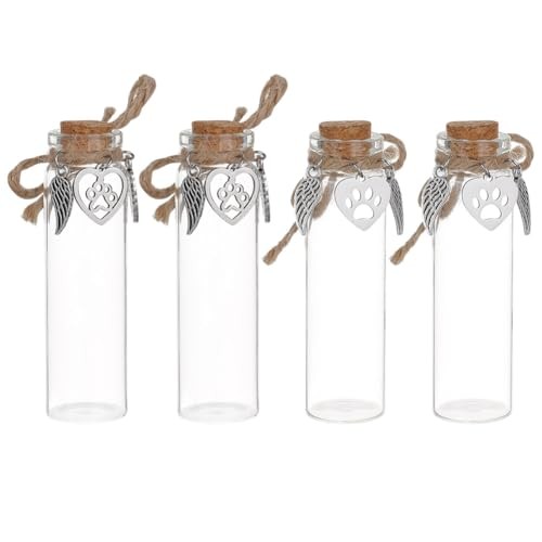 4pcs Pet Hair Keepsake Bottle – Mini Glass Vial for Dogs & Cats
