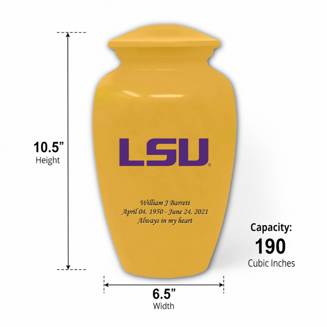 Personalized LSU Tigers Cremation Yellow Urn for Human Ashes Large Urns w/Bag