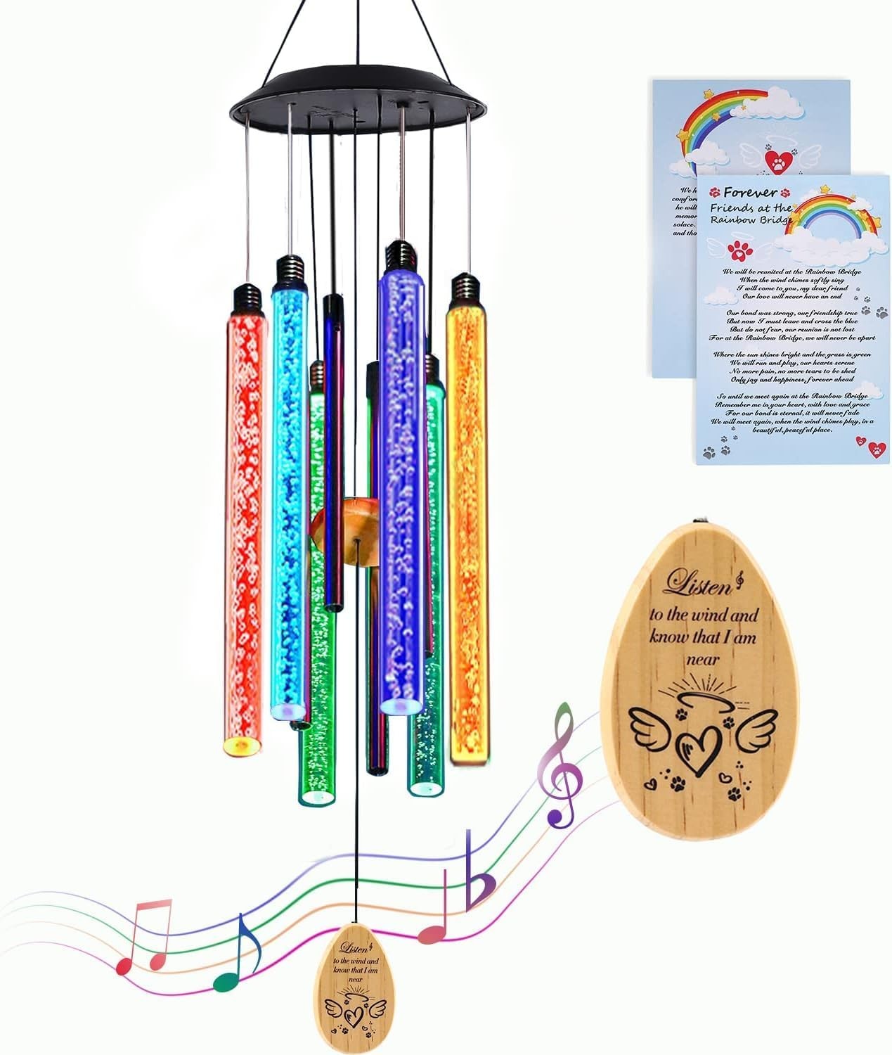 Solar Pet Memorial Wind Chime, Dog Memorial Gifts for Loss of Dog, Rainbow Bridg