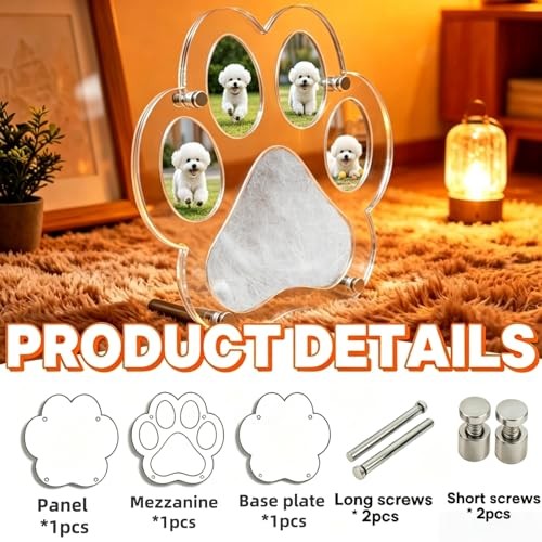 Paw Print Acrylic Pet Fur Keepsake – Pet Memorial Ornament for Dog & Cat