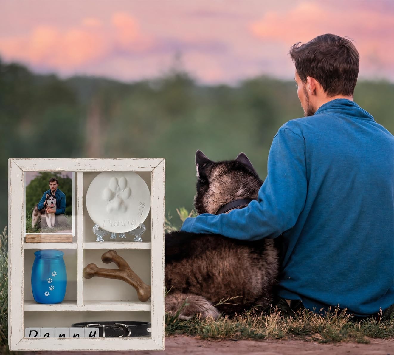 Pet Memorial Shadow Box – 12×16″ Solid Wood Display Case, Adjustable Shelves, Pe