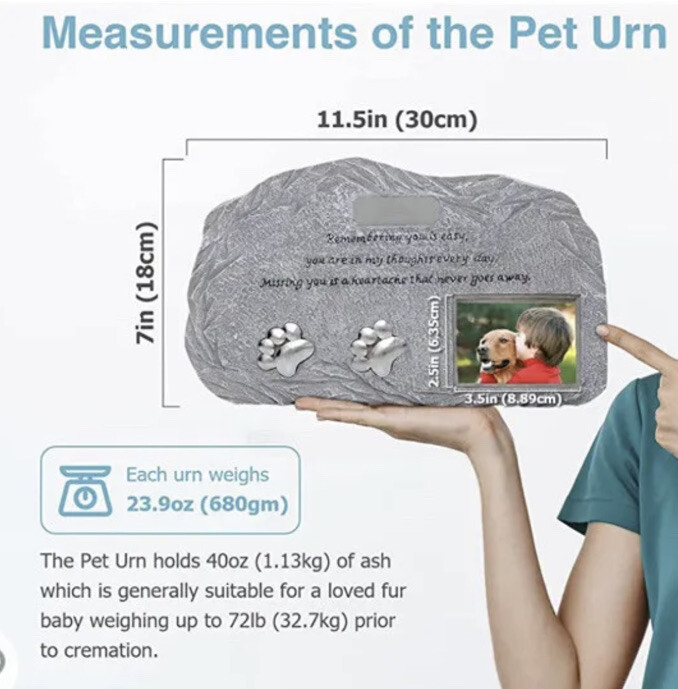 NEW- Just Fur Them Pet Memorial Urns for Dog/ Cat Ashes with Photo/Picture Frame