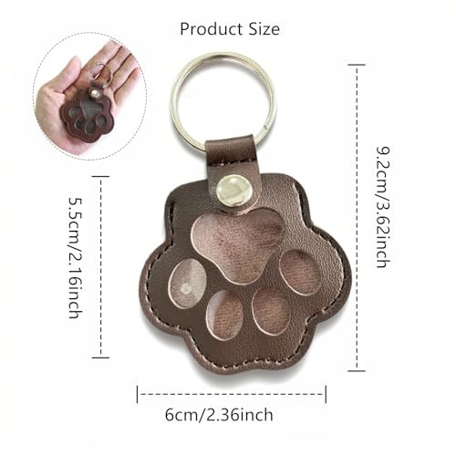 Pet Memorial Keychain Leather Cat Claw Keychain Pet Hair Keepsake Box Brown