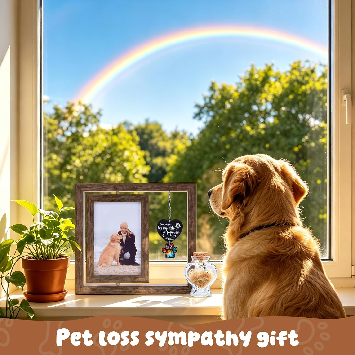 Dog Memorial Gifts for Loss of Dog, Rotating 4X6 Pet Memorial Wooden Picture Fra