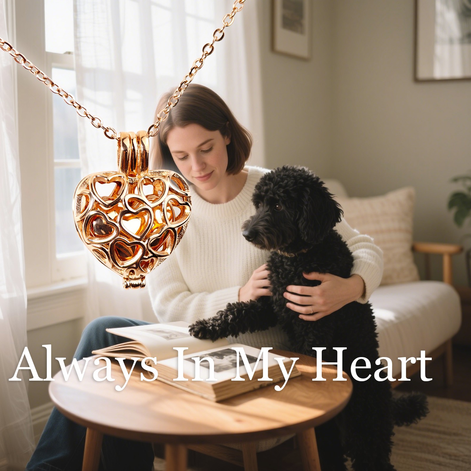 Paw Print Heart Rose Gold Pet Ashes Memorial Necklace with Box For Dog&Cat