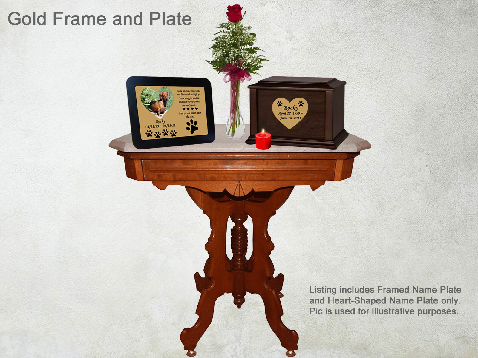 Pet Memorial Frame + Heart Name Plate – Personalized Engraved Dog Cat Any Pet