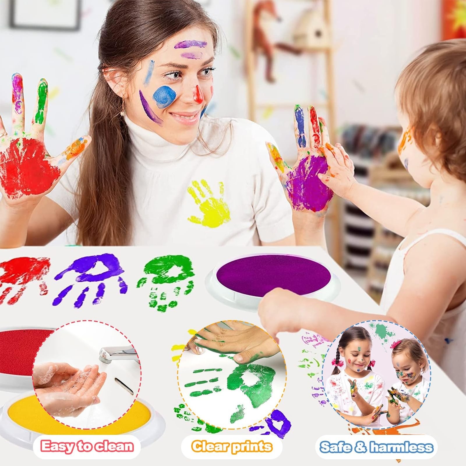 7″ Large Ink Pads for Kids – Handprint Footprint Size Rainbow Stamps Pad, Saf…