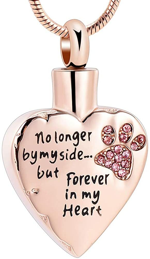Pet Love Memorial Pendant Chain Dog Paw/ Cat Paw Carved Locket Cremation Jewelry