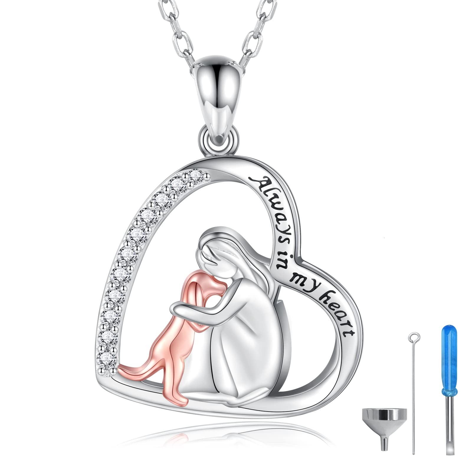 Sterling Silver Dog Urn Necklace for Pet Ashes – S925 Pet fur Cremation Memor…