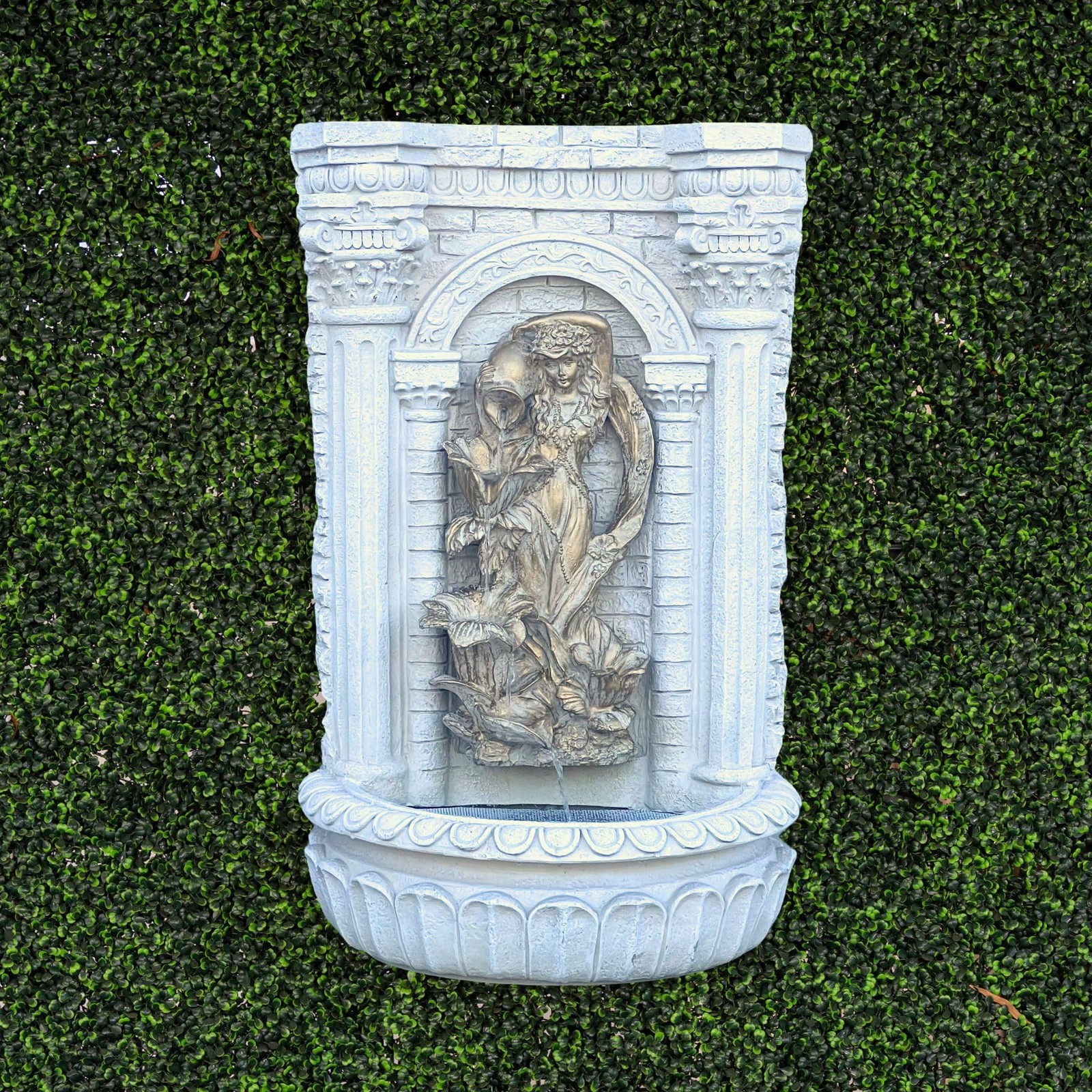 XBrand 30.3″ Solar Outdoor Wall Water Fountain with Gold Flower Maiden Statue…