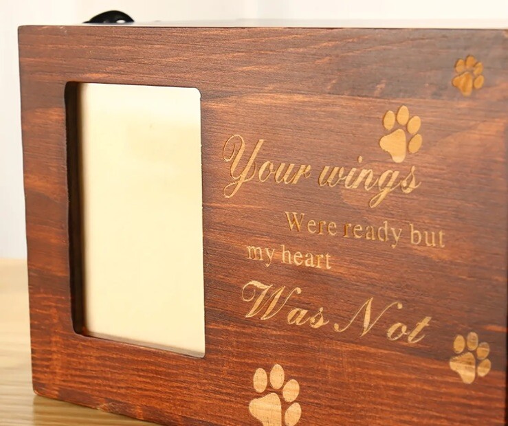 Photo Pet Brown Urn for Dogs Cats Ashes Memorial Pine Medium- Lock Sliding Top