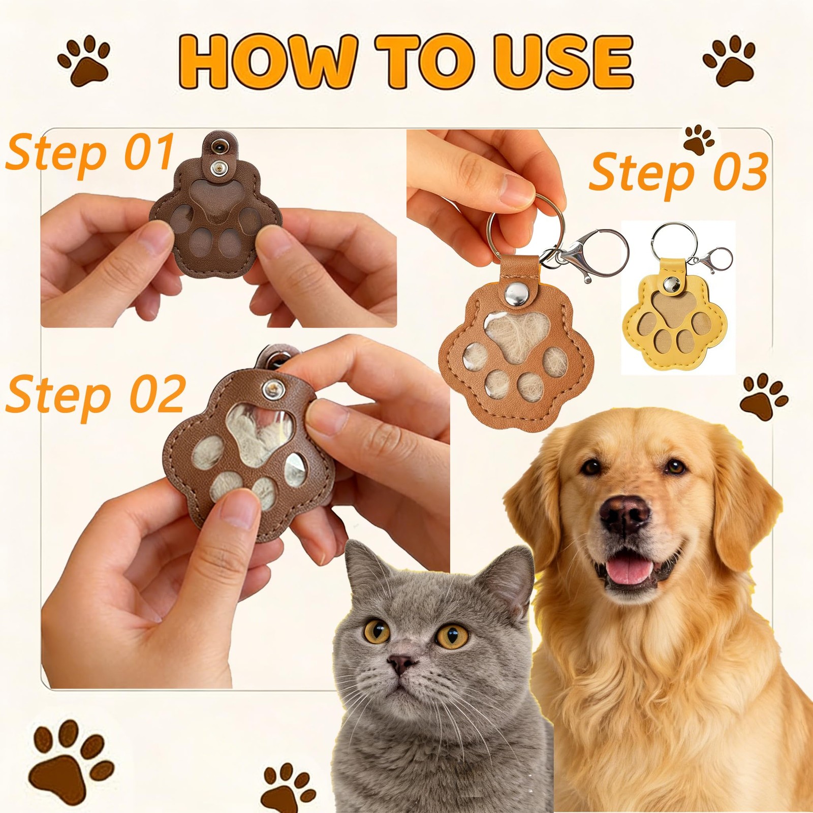 6 Pcs Pet Fur Keepsake Keychain, Leather Dog Hair Collector Cat Fur Storage K…