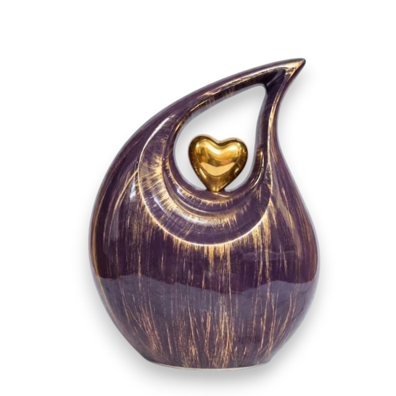 Purple & Gold Brush Teardrop Cremation Urn Human Adult Ashes for Your Love Ones