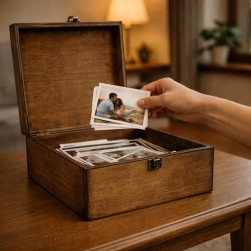 Large Wooden Memory Box for Keepsakes, 10″ x 10″ x 5″ Wooden Keepsake Memories