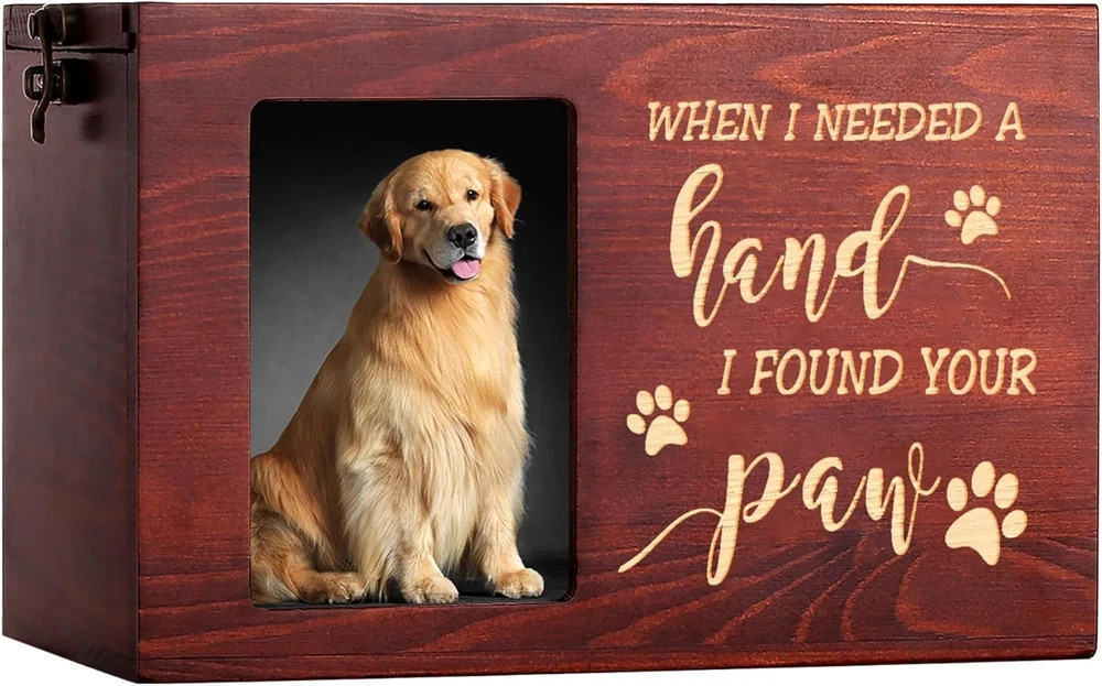 Wooden Pet Memorial Urn for Dog or Cat Ashes with Photo Frame Keepsake Box