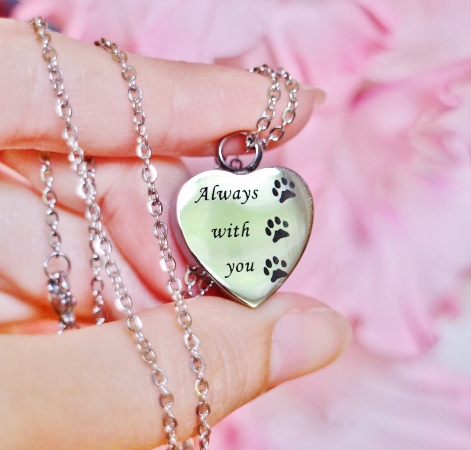 Pet Cremation Necklace Pendant Urn Paw Print Always with You Dog Cat In My Heart