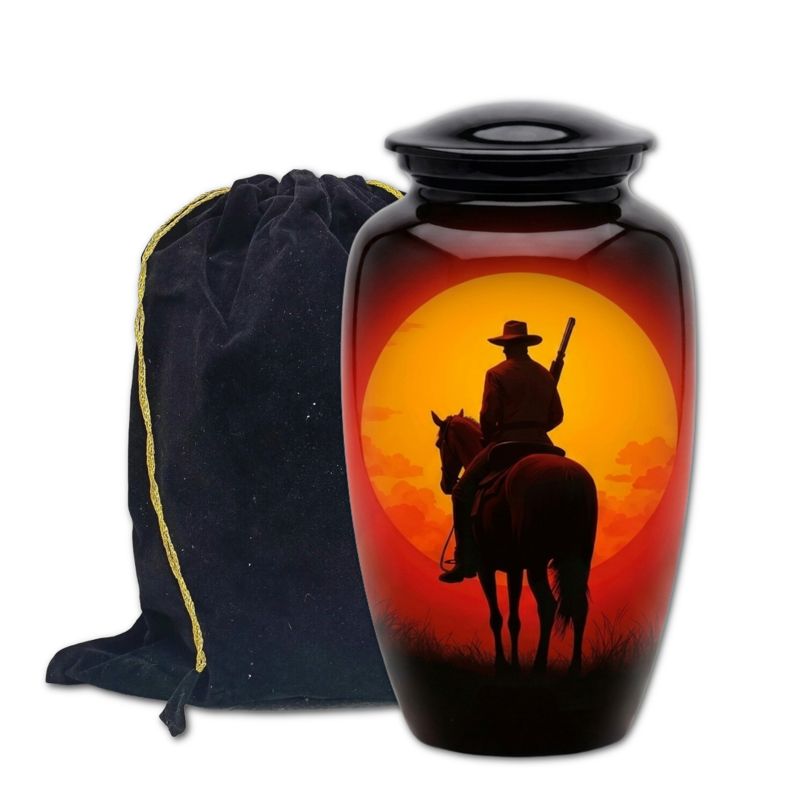 Cremation Urn for Human Ashes 190 Cu In Adult Cowboy Western Sunset Memorial